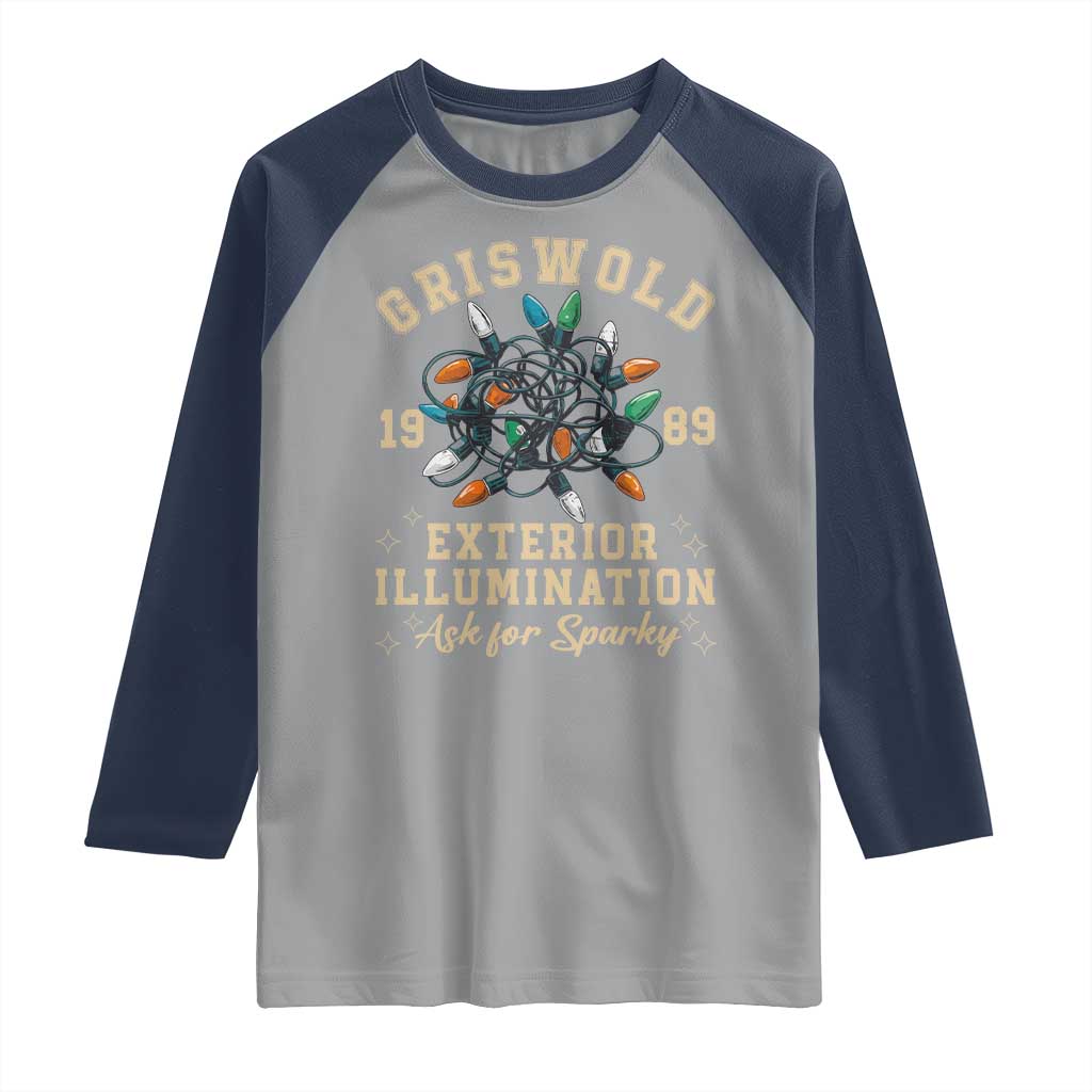 Griswold Christmas Lights Raglan Shirt Exterior Illumination Ask for Sparky Funny Holiday TS02 Sport Gray Navy Print Your Wear