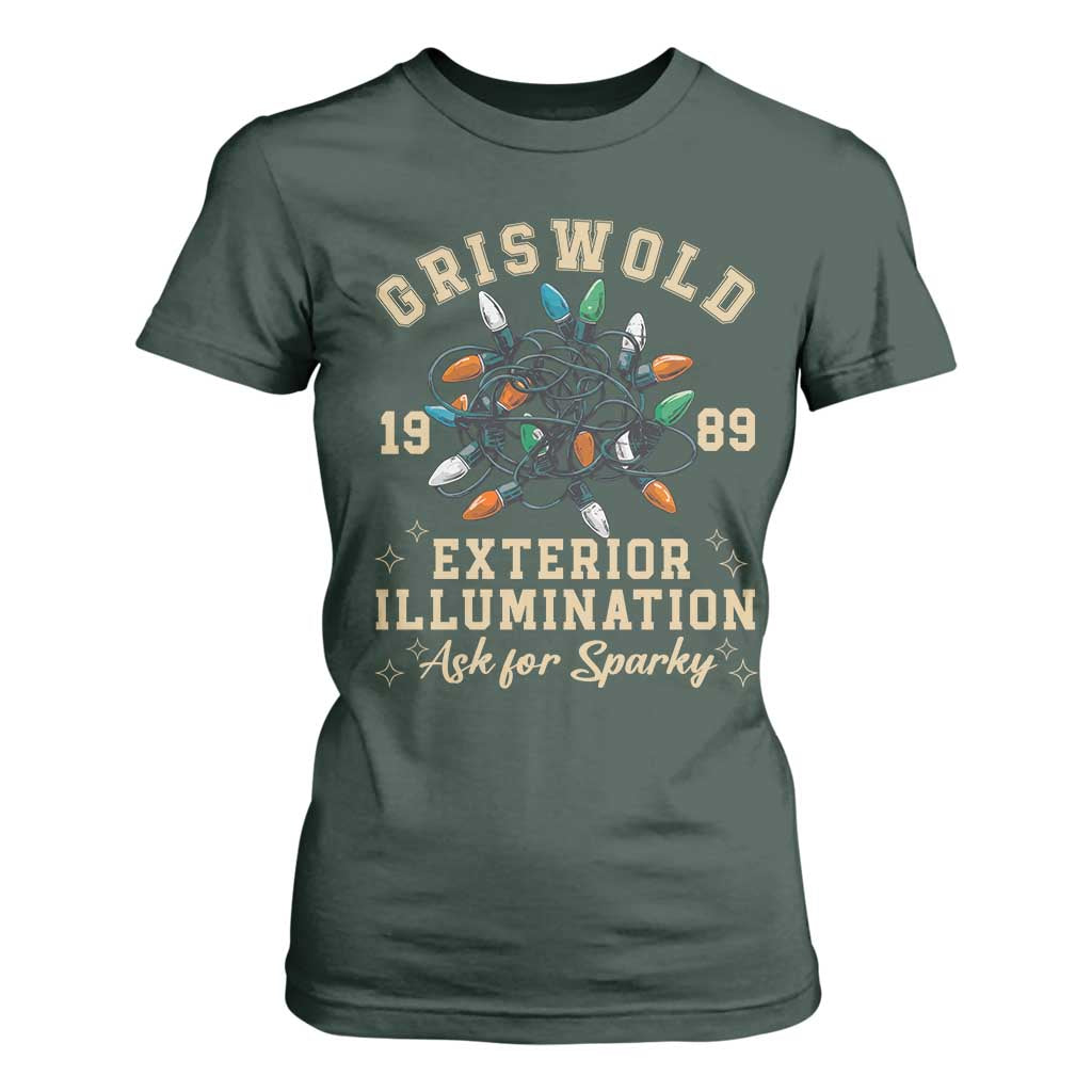 Griswold Christmas Lights T Shirt For Women Exterior Illumination Ask for Sparky Funny Holiday TS02 Dark Forest Green Print Your Wear
