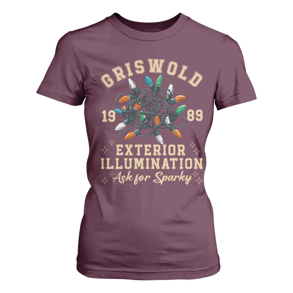 Griswold Christmas Lights T Shirt For Women Exterior Illumination Ask for Sparky Funny Holiday TS02 Maroon Print Your Wear