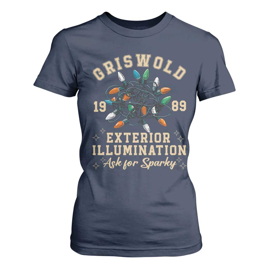 Griswold Christmas Lights T Shirt For Women Exterior Illumination Ask for Sparky Funny Holiday TS02 Navy Print Your Wear