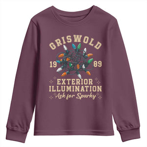 Griswold Christmas Lights Youth Sweatshirt Exterior Illumination Ask for Sparky Funny Holiday TS02 Maroon Print Your Wear