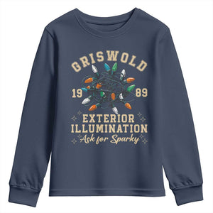 Griswold Christmas Lights Youth Sweatshirt Exterior Illumination Ask for Sparky Funny Holiday TS02 Navy Print Your Wear