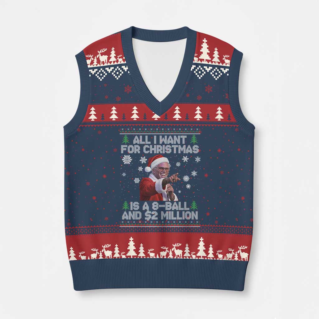 Funny Christmas Billy Meme V-Neck Knit Sweater Vest A 8 Ball and 2 Million Dollars Baby Uncle in Santa Suit TS02 Navy Red Print Your Wear