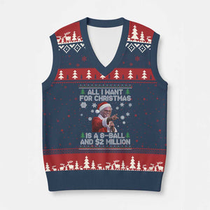 Funny Christmas Billy Meme V-Neck Knit Sweater Vest A 8 Ball and 2 Million Dollars Baby Uncle in Santa Suit TS02 Navy Red Print Your Wear
