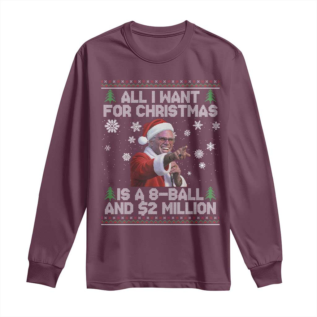 Funny Christmas Billy Meme Long Sleeve Shirt A 8 Ball and 2 Million Dollars Baby Uncle in Santa Suit TS02 Maroon Print Your Wear
