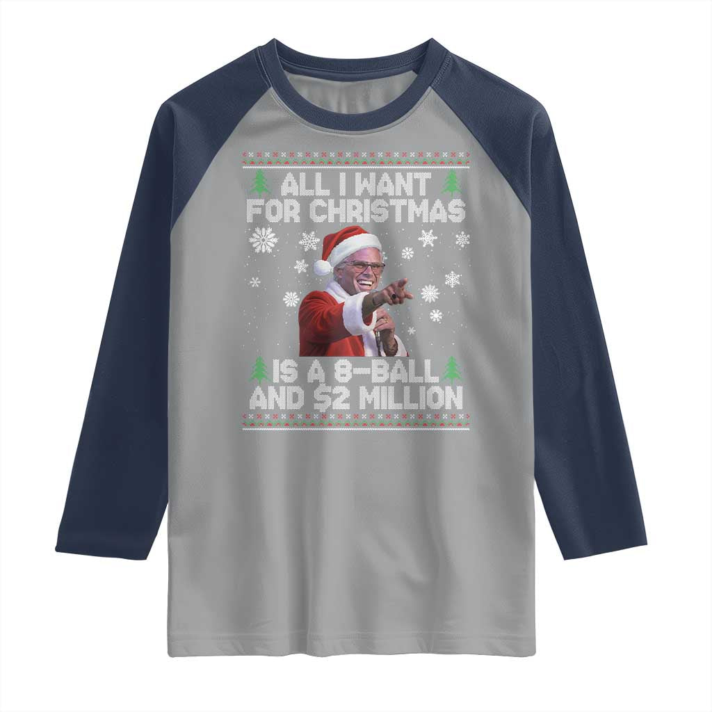 Funny Christmas Billy Meme Raglan Shirt A 8 Ball and 2 Million Dollars Baby Uncle in Santa Suit TS02 Sport Gray Navy Print Your Wear