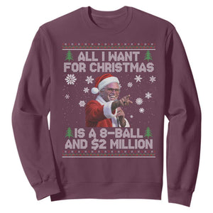 Funny Christmas Billy Meme Sweatshirt A 8 Ball and 2 Million Dollars Baby Uncle in Santa Suit TS02 Maroon Print Your Wear