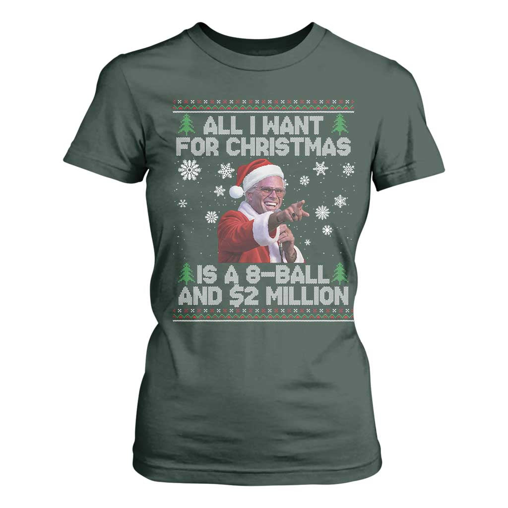 Funny Christmas Billy Meme T Shirt For Women A 8 Ball and 2 Million Dollars Baby Uncle in Santa Suit TS02 Dark Forest Green Print Your Wear