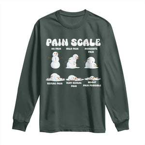 Funny Snowman Pain Scale Christmas Long Sleeve Shirt Melting Snowman Holiday Humor TS02 Dark Forest Green Print Your Wear