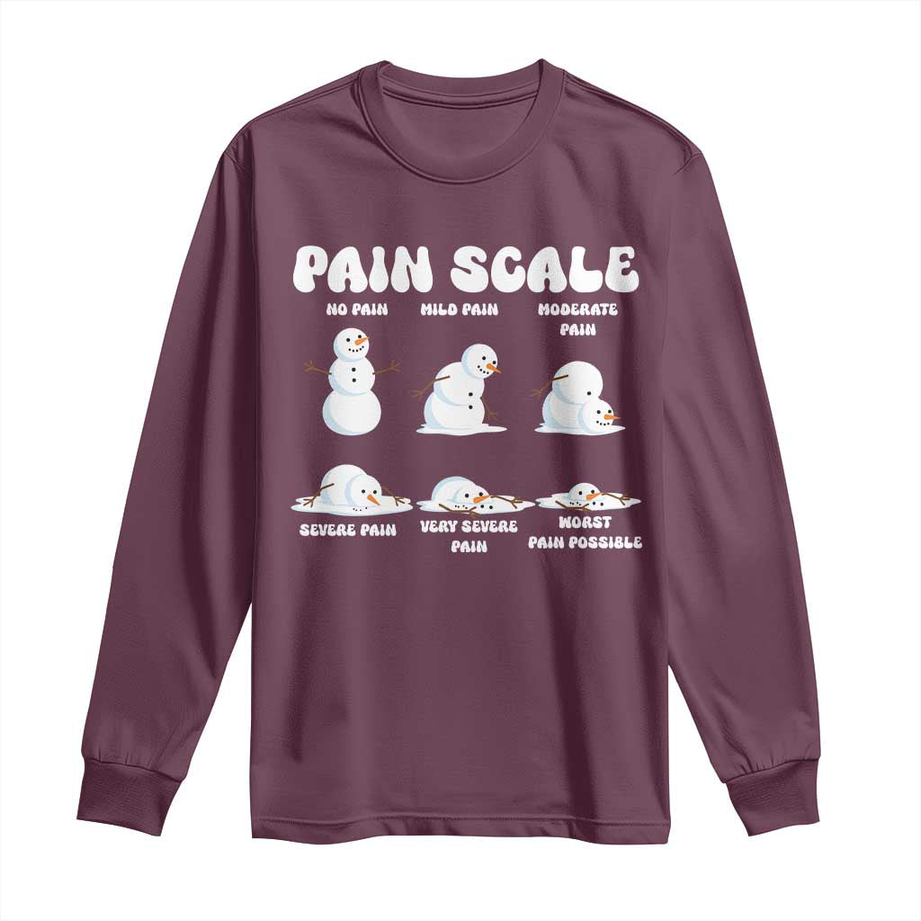 Funny Snowman Pain Scale Christmas Long Sleeve Shirt Melting Snowman Holiday Humor TS02 Maroon Print Your Wear
