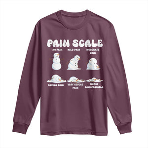 Funny Snowman Pain Scale Christmas Long Sleeve Shirt Melting Snowman Holiday Humor TS02 Maroon Print Your Wear