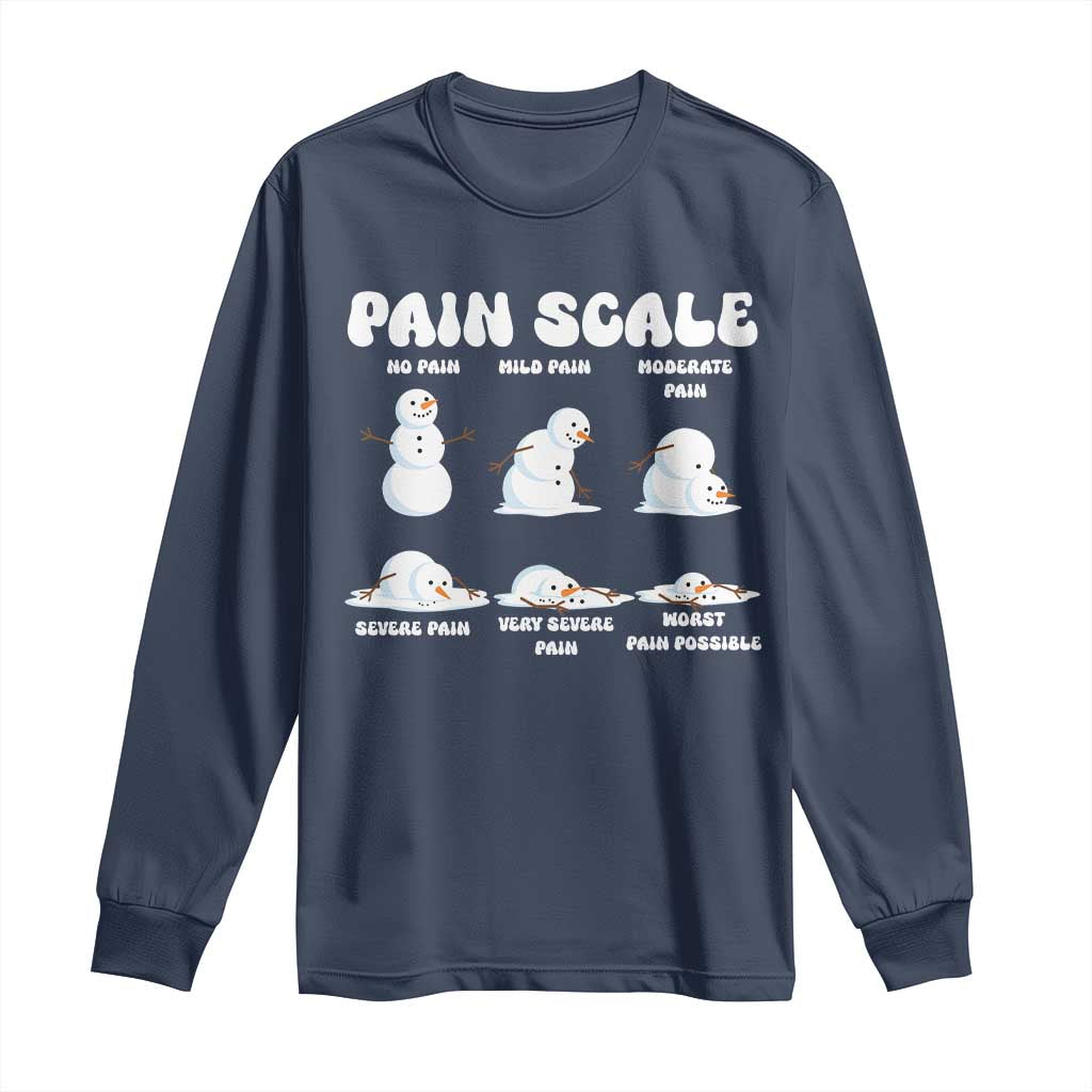 Funny Snowman Pain Scale Christmas Long Sleeve Shirt Melting Snowman Holiday Humor TS02 Navy Print Your Wear