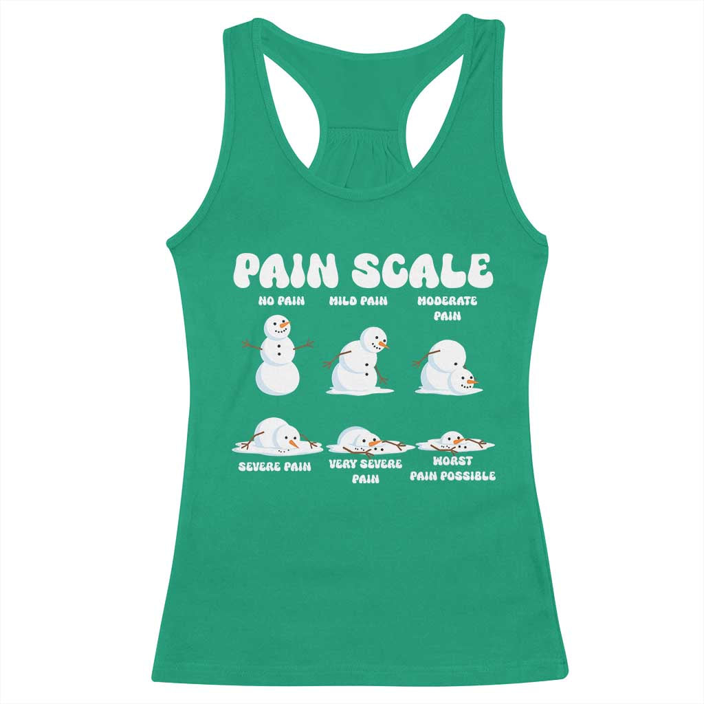 Funny Snowman Pain Scale Christmas Racerback Tank Top Melting Snowman Holiday Humor TS02 Irish Green Print Your Wear