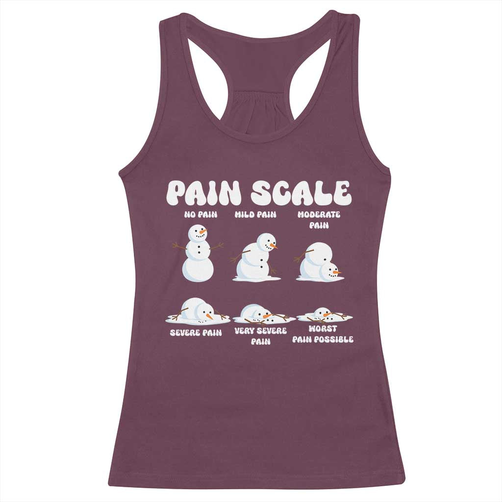 Funny Snowman Pain Scale Christmas Racerback Tank Top Melting Snowman Holiday Humor TS02 Maroon Print Your Wear