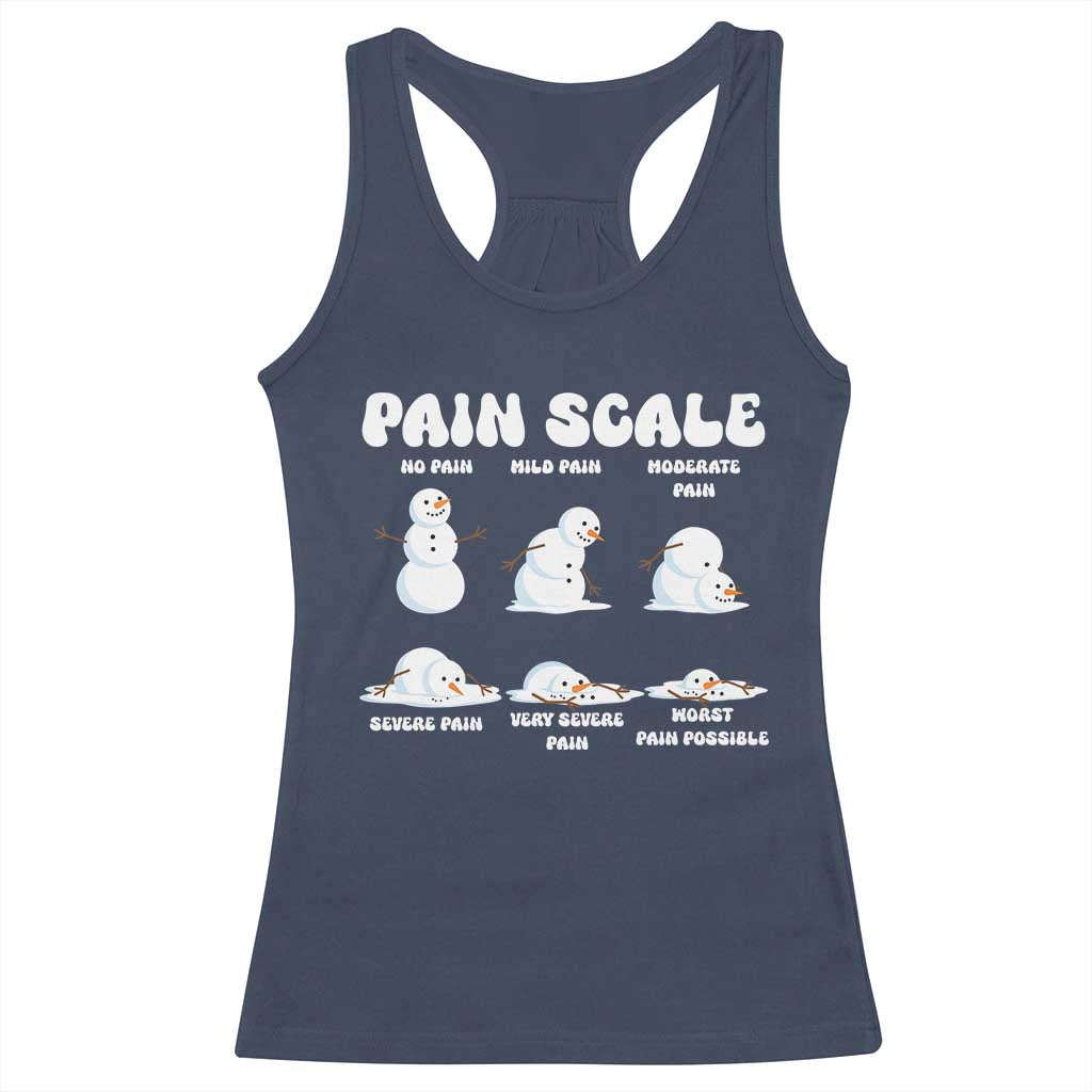 Funny Snowman Pain Scale Christmas Racerback Tank Top Melting Snowman Holiday Humor TS02 Navy Print Your Wear