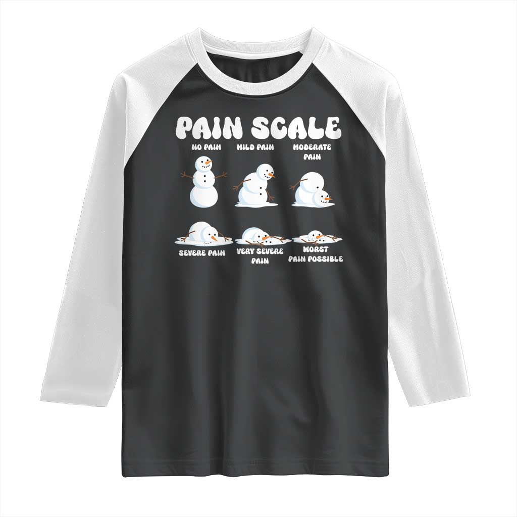 Funny Snowman Pain Scale Christmas Raglan Shirt Melting Snowman Holiday Humor TS02 Black White Print Your Wear
