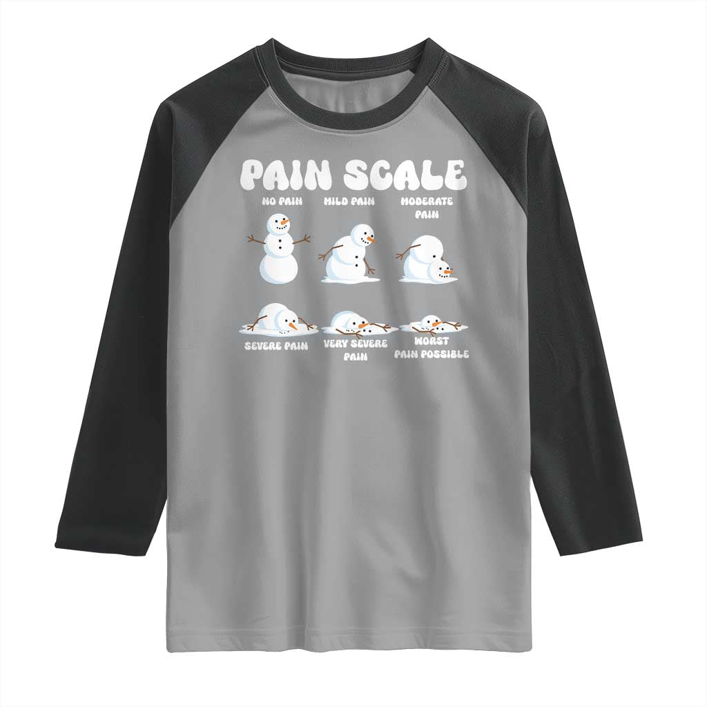 Funny Snowman Pain Scale Christmas Raglan Shirt Melting Snowman Holiday Humor TS02 Sport Gray Black Print Your Wear