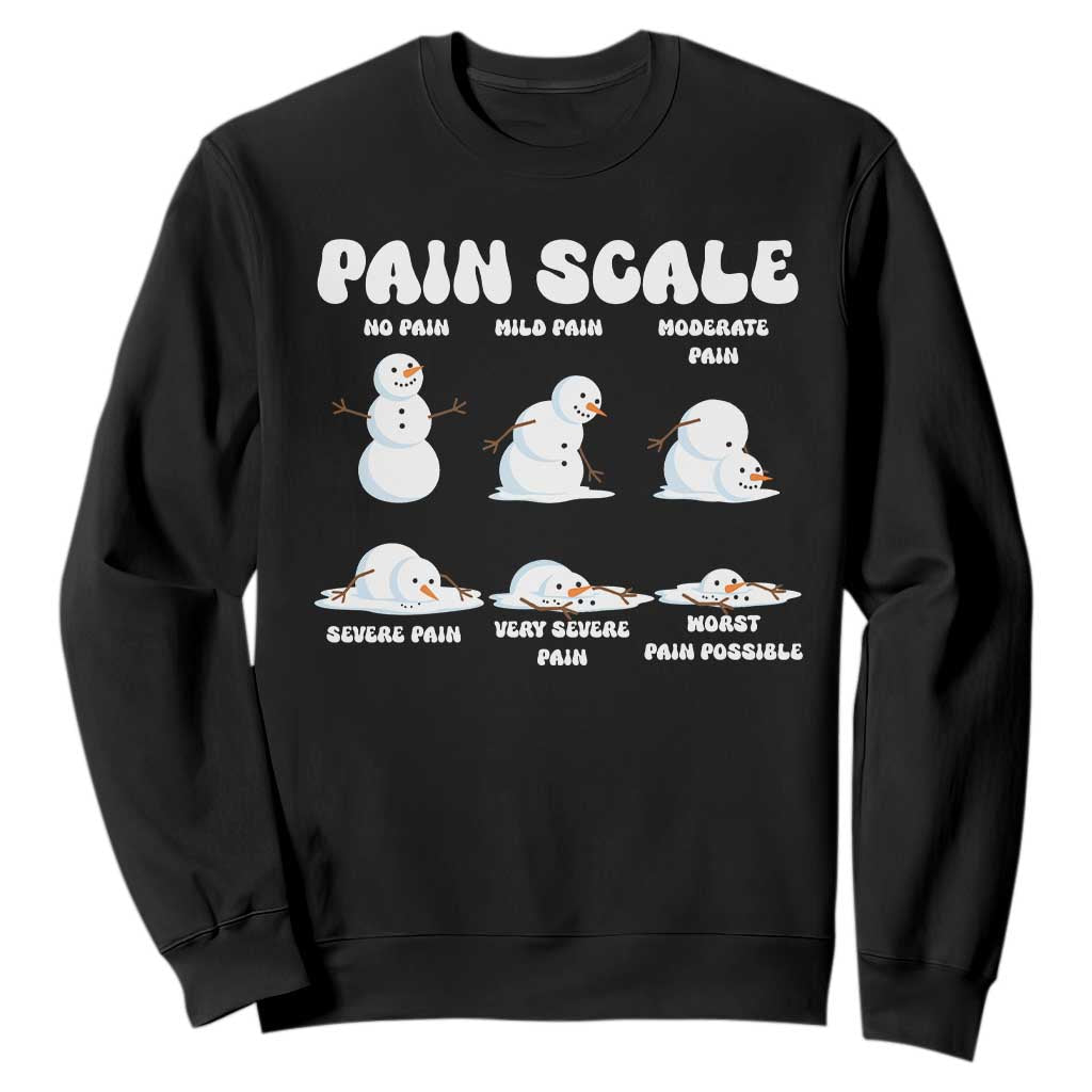 Funny Snowman Pain Scale Christmas Sweatshirt Melting Snowman Holiday Humor TS02 Black Print Your Wear