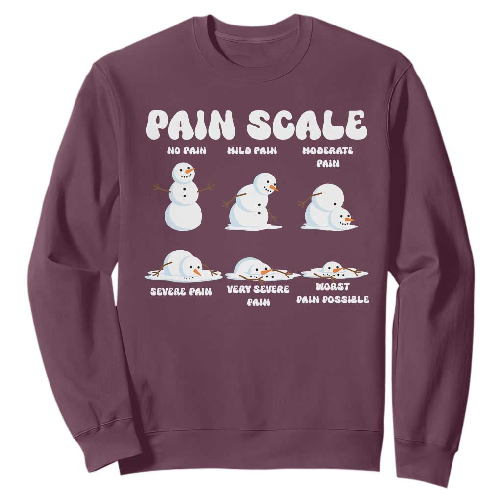 Funny Snowman Pain Scale Christmas Sweatshirt Melting Snowman Holiday Humor TS02 Maroon Print Your Wear