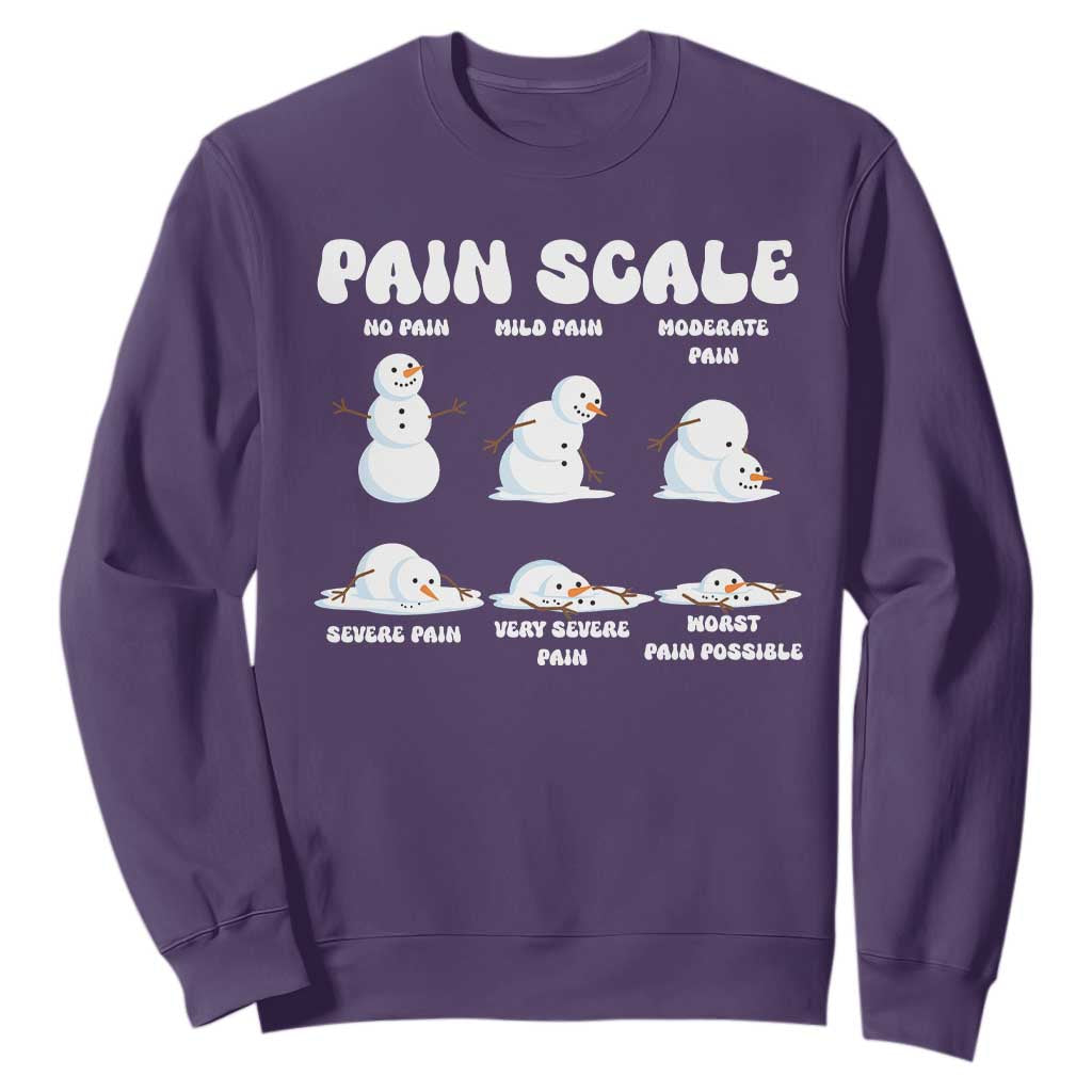 Funny Snowman Pain Scale Christmas Sweatshirt Melting Snowman Holiday Humor TS02 Purple Print Your Wear
