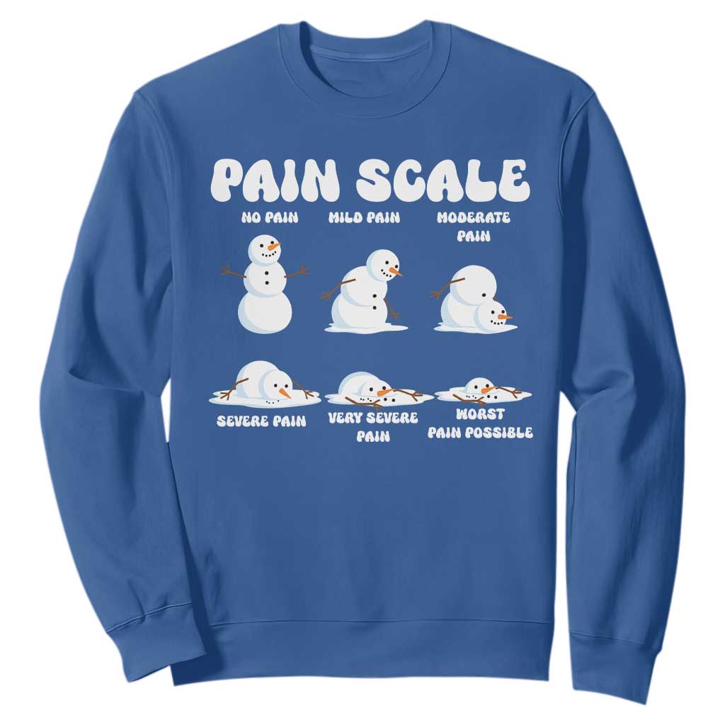 Funny Snowman Pain Scale Christmas Sweatshirt Melting Snowman Holiday Humor TS02 Royal Blue Print Your Wear