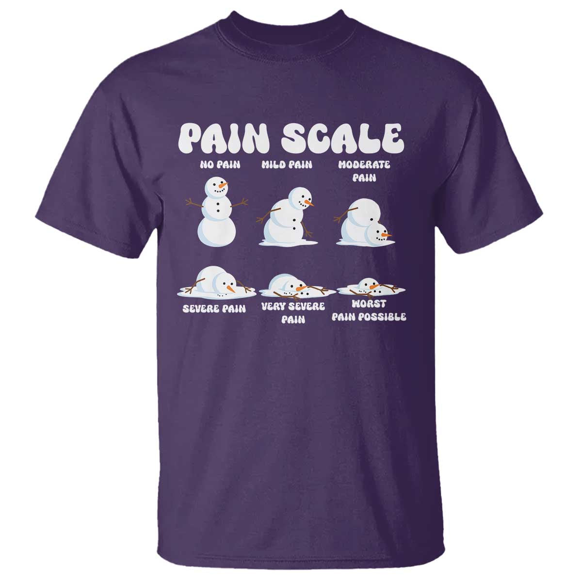 Funny Snowman Pain Scale Christmas T Shirt Melting Snowman Holiday Humor TS02 Purple Print Your Wear