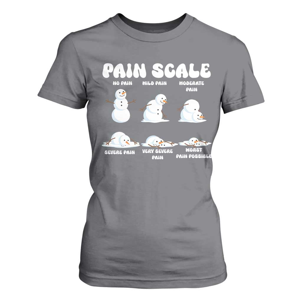 Funny Snowman Pain Scale Christmas T Shirt For Women Melting Snowman Holiday Humor TS02 Charcoal Print Your Wear