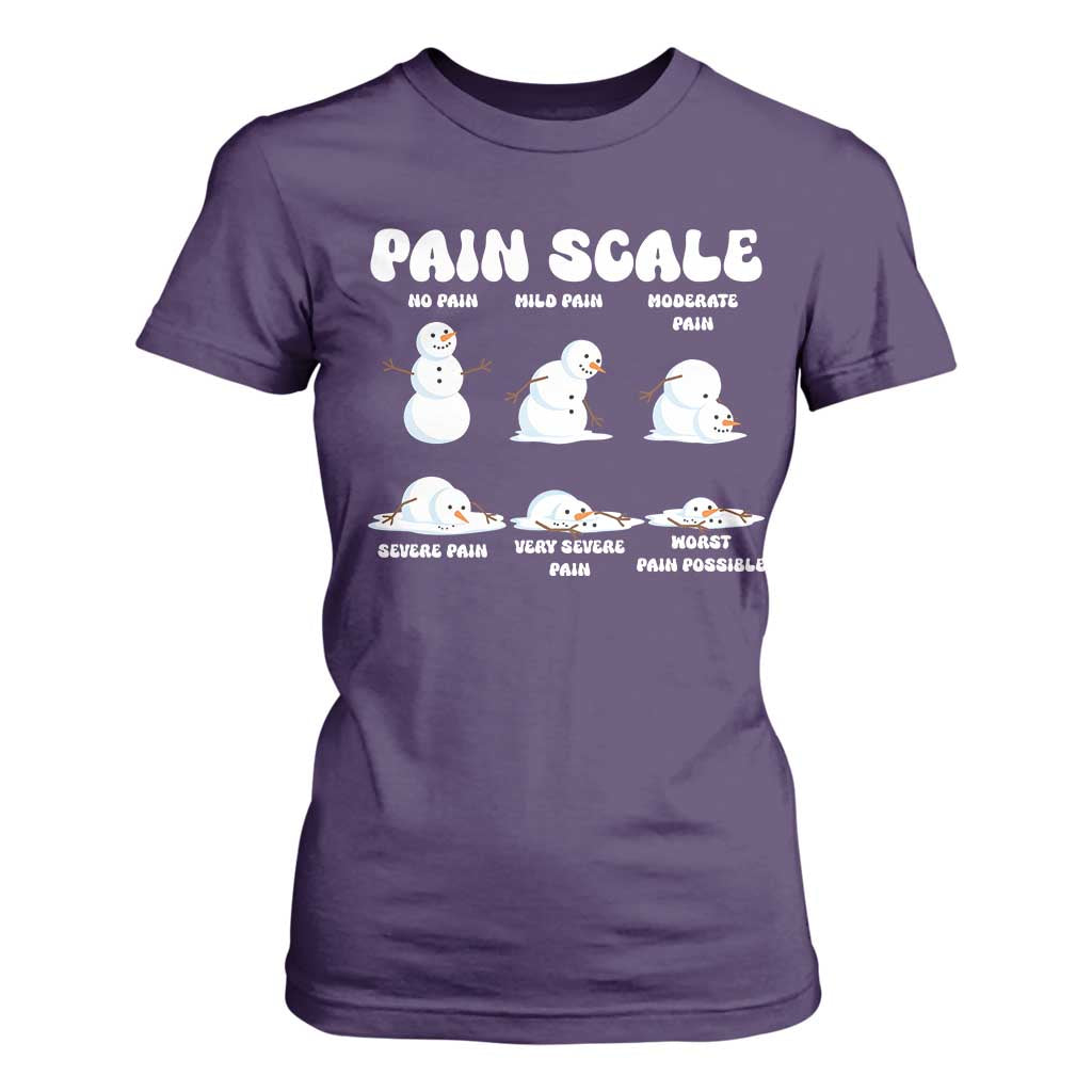 Funny Snowman Pain Scale Christmas T Shirt For Women Melting Snowman Holiday Humor TS02 Purple Print Your Wear