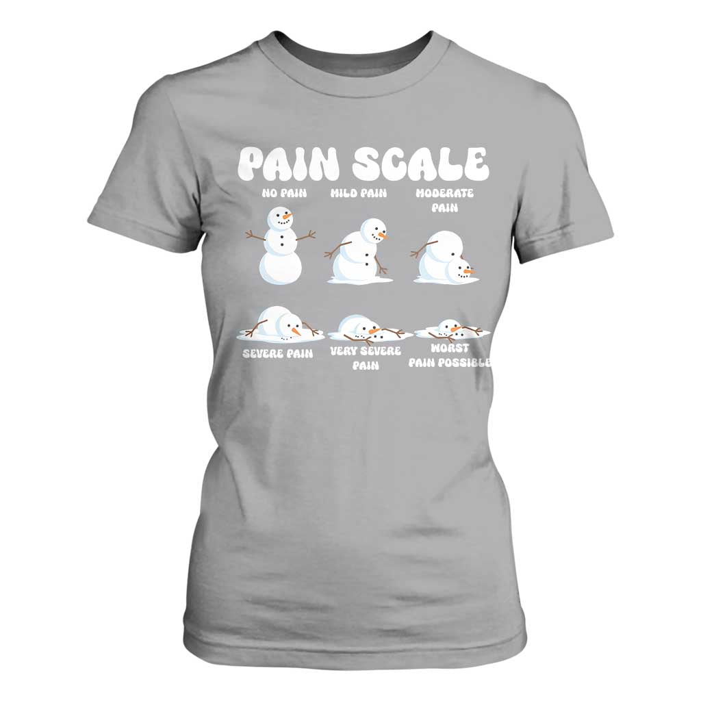 Funny Snowman Pain Scale Christmas T Shirt For Women Melting Snowman Holiday Humor TS02 Sport Gray Print Your Wear