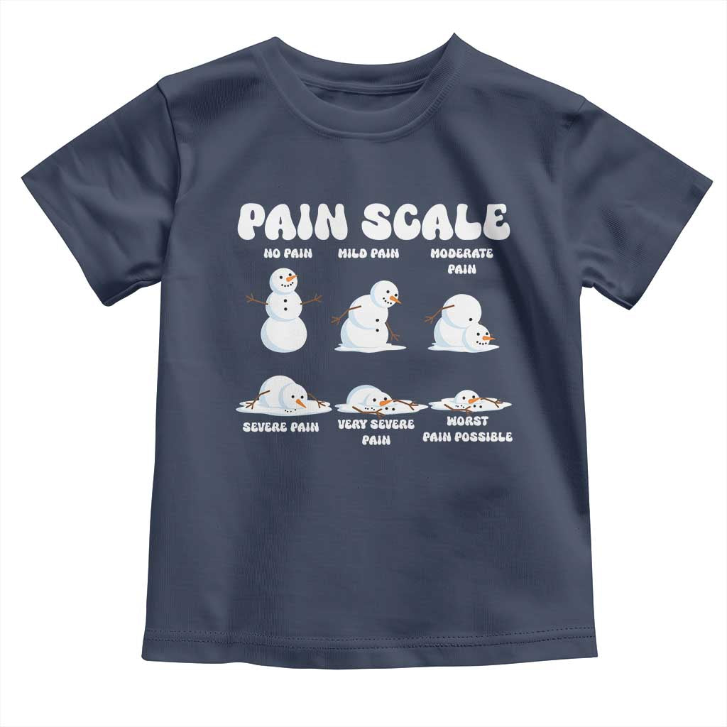 Funny Snowman Pain Scale Christmas Toddler T Shirt Melting Snowman Holiday Humor TS02 Navy Print Your Wear