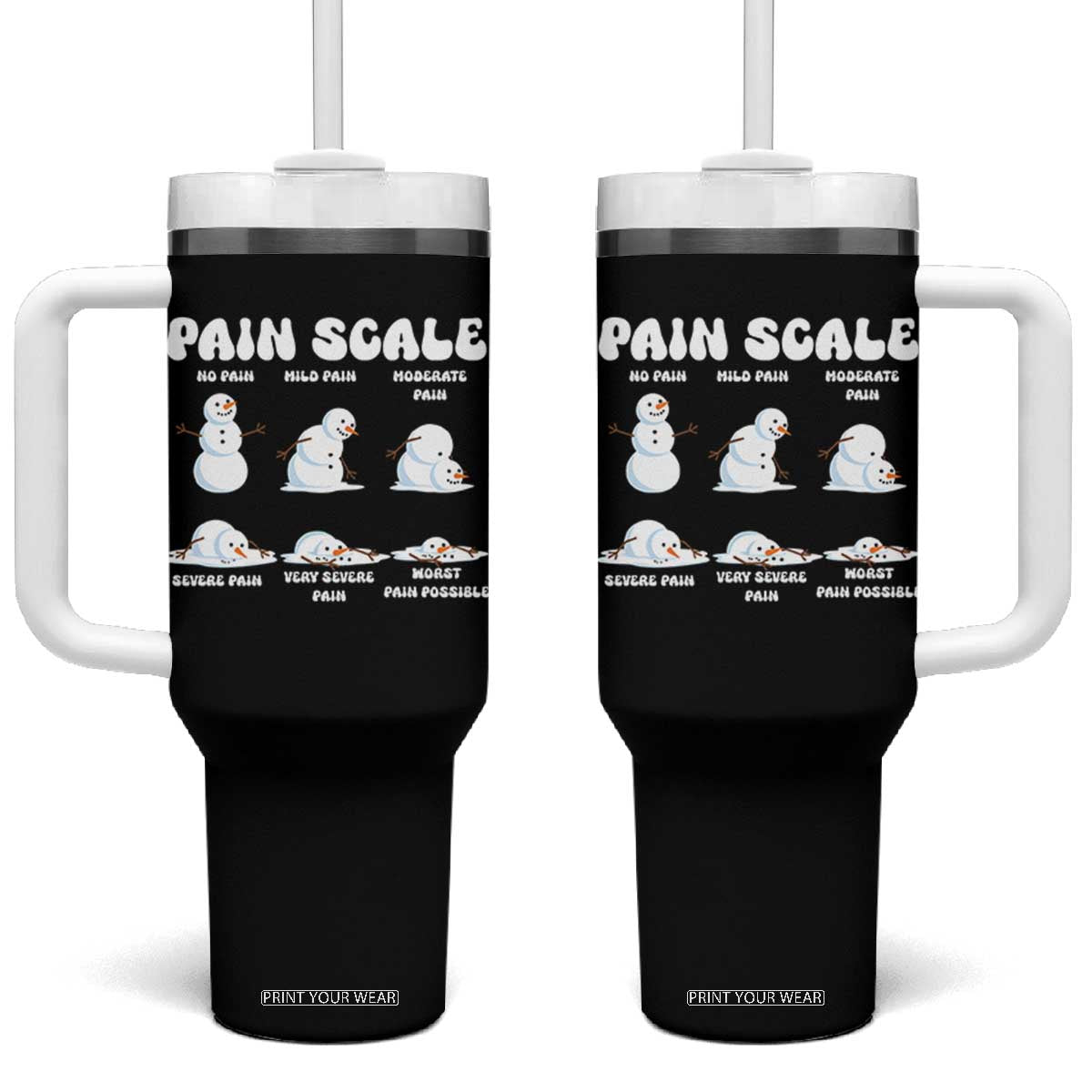 Funny Snowman Pain Scale Christmas Tumbler With Handle Melting Snowman Holiday Humor TS02 One Size: 40 oz Black Print Your Wear