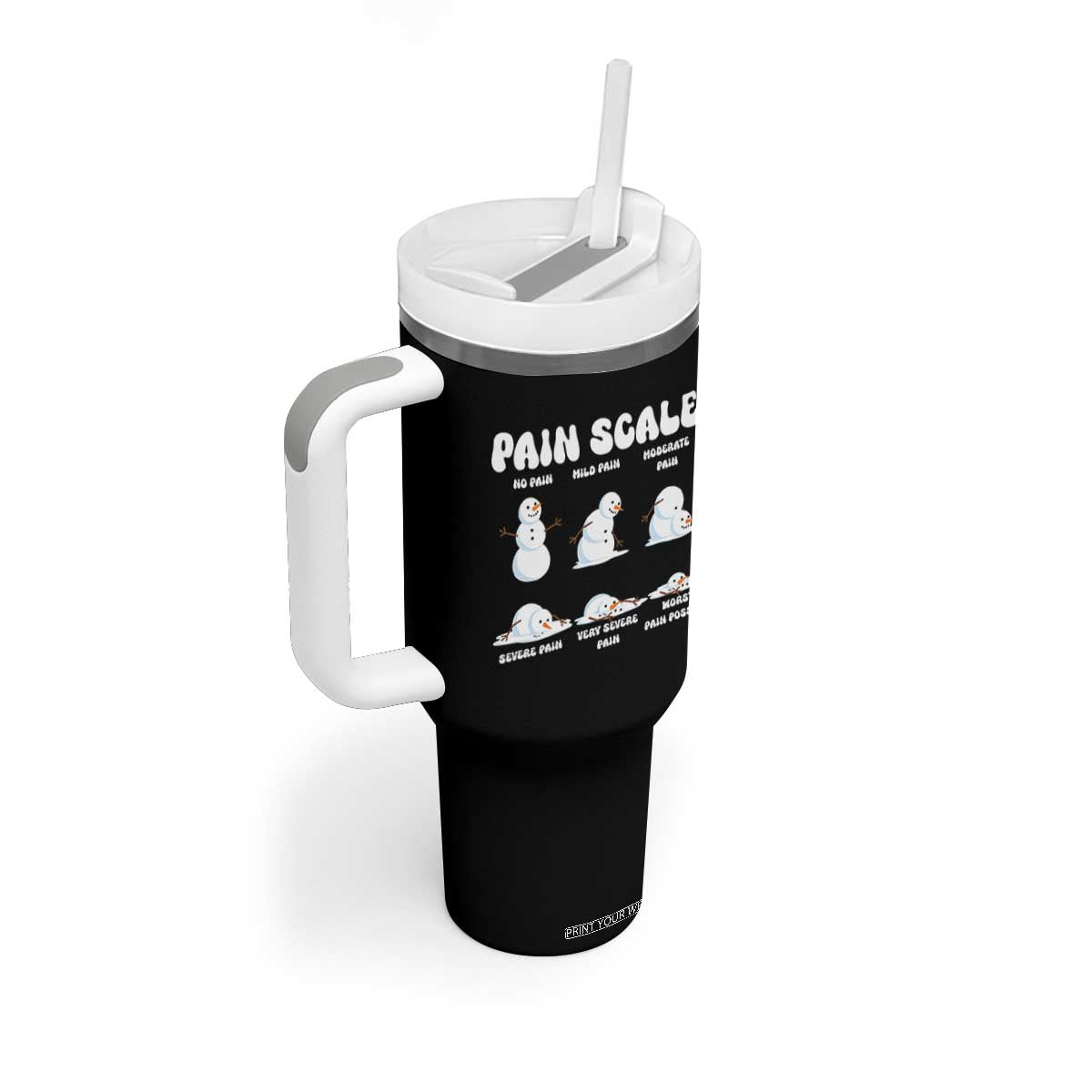 Funny Snowman Pain Scale Christmas Tumbler With Handle Melting Snowman Holiday Humor TS02 Print Your Wear