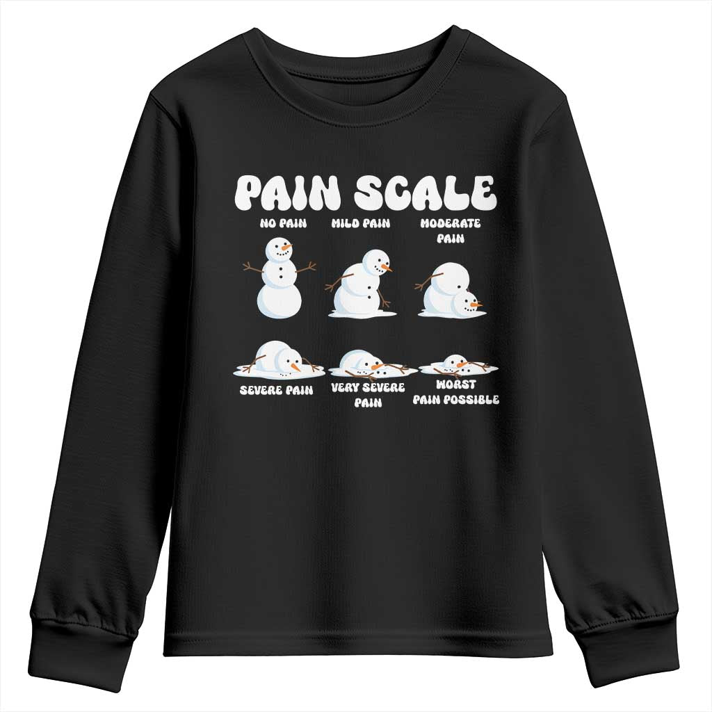Funny Snowman Pain Scale Christmas Youth Sweatshirt Melting Snowman Holiday Humor TS02 Black Print Your Wear