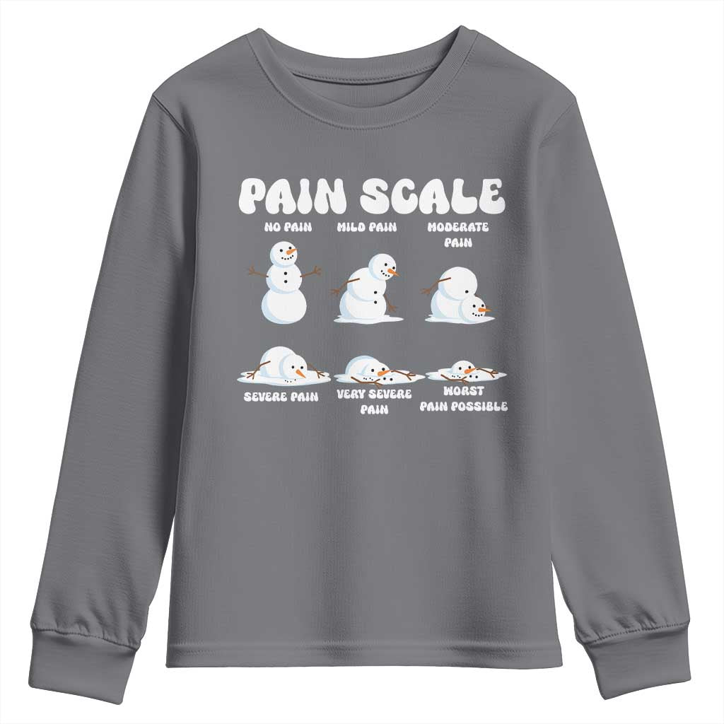 Funny Snowman Pain Scale Christmas Youth Sweatshirt Melting Snowman Holiday Humor TS02 Charcoal Print Your Wear