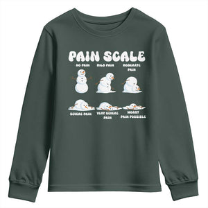 Funny Snowman Pain Scale Christmas Youth Sweatshirt Melting Snowman Holiday Humor TS02 Dark Forest Green Print Your Wear