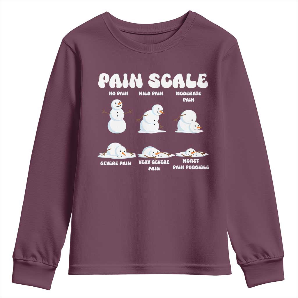 Funny Snowman Pain Scale Christmas Youth Sweatshirt Melting Snowman Holiday Humor TS02 Maroon Print Your Wear