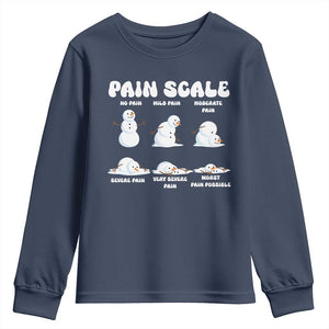 Funny Snowman Pain Scale Christmas Youth Sweatshirt Melting Snowman Holiday Humor TS02 Navy Print Your Wear