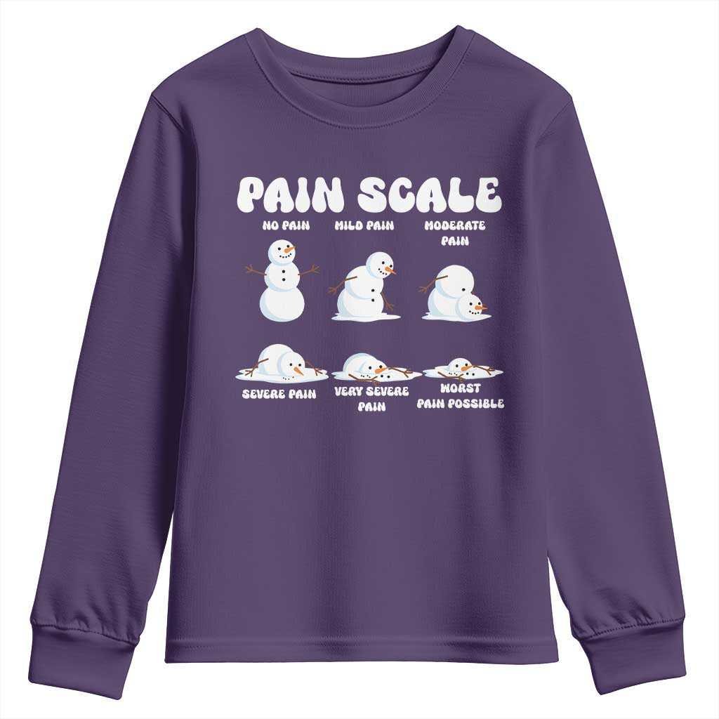 Funny Snowman Pain Scale Christmas Youth Sweatshirt Melting Snowman Holiday Humor TS02 Purple Print Your Wear