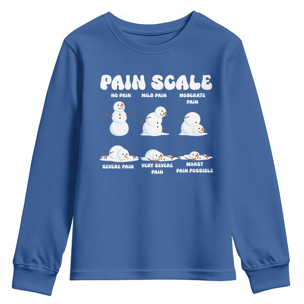 Funny Snowman Pain Scale Christmas Youth Sweatshirt Melting Snowman Holiday Humor TS02 Royal Blue Print Your Wear