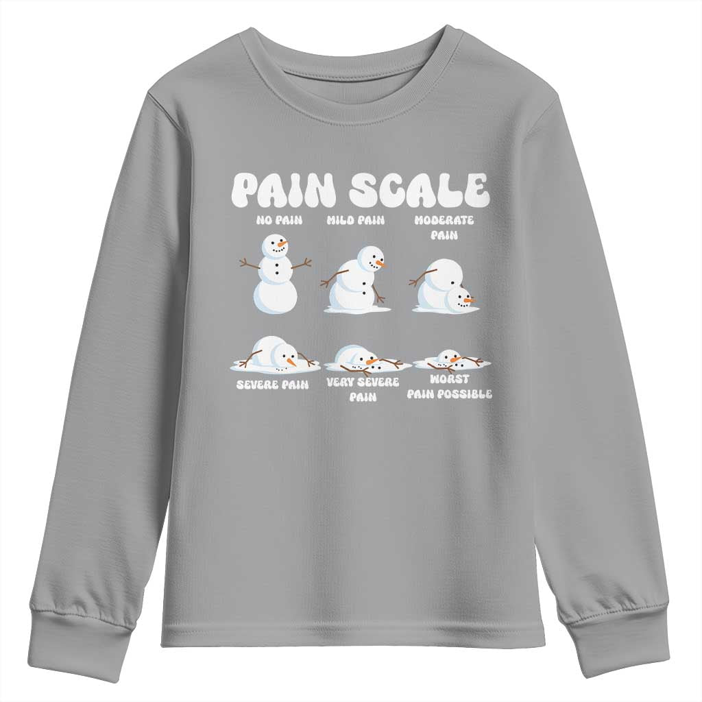 Funny Snowman Pain Scale Christmas Youth Sweatshirt Melting Snowman Holiday Humor TS02 Sport Gray Print Your Wear