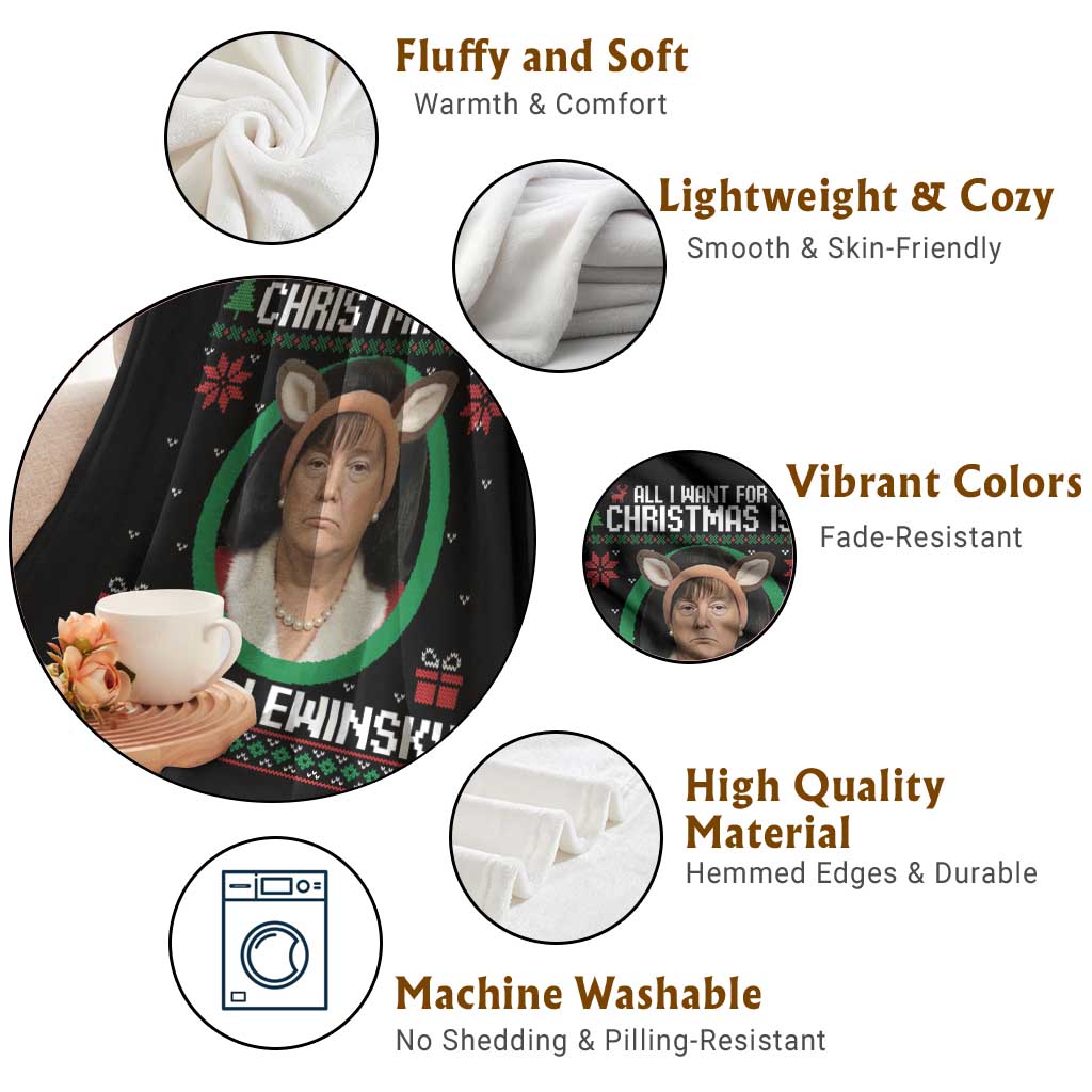 All I Want for Christmas Is Donica Lewinsky Throw Blanket Funny Holiday Trump Meme Political Roast Season TS02 Print Your Wear