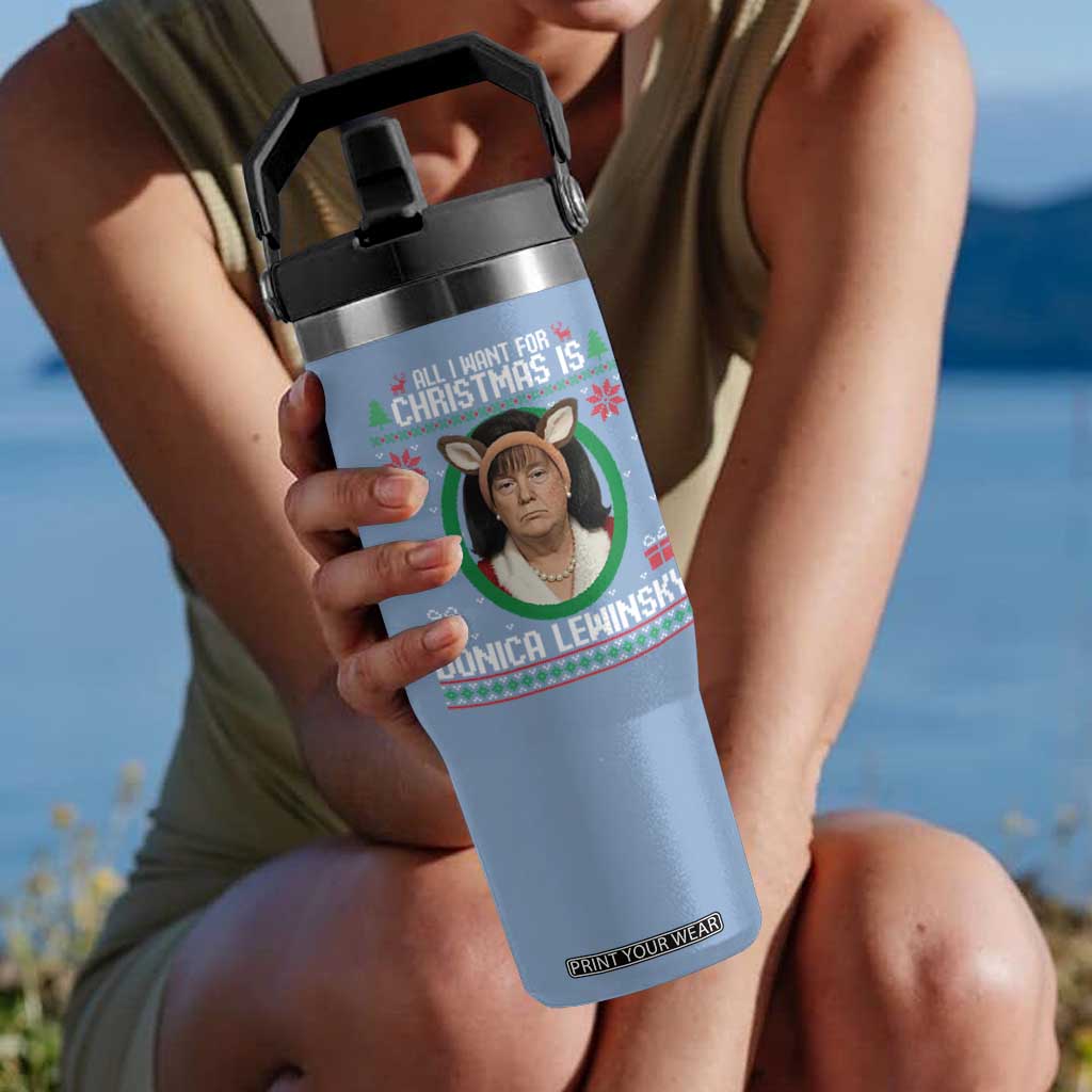 All I Want for Christmas Is Donica Lewinsky Flip Straw Tumbler Funny Holiday Trump Meme Political Roast Season TS02 One Size: 30 oz Light Blue Print Your Wear