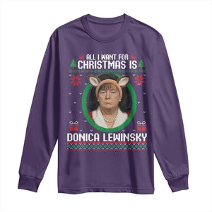 All I Want for Christmas Is Donica Lewinsky Long Sleeve Shirt Funny Holiday Trump Meme Political Roast Season TS02 Purple Print Your Wear