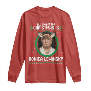 All I Want for Christmas Is Donica Lewinsky Long Sleeve Shirt Funny Holiday Trump Meme Political Roast Season TS02 Red Print Your Wear