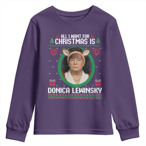 All I Want for Christmas Is Donica Lewinsky Youth Sweatshirt Funny Holiday Trump Meme Political Roast Season TS02 Purple Print Your Wear