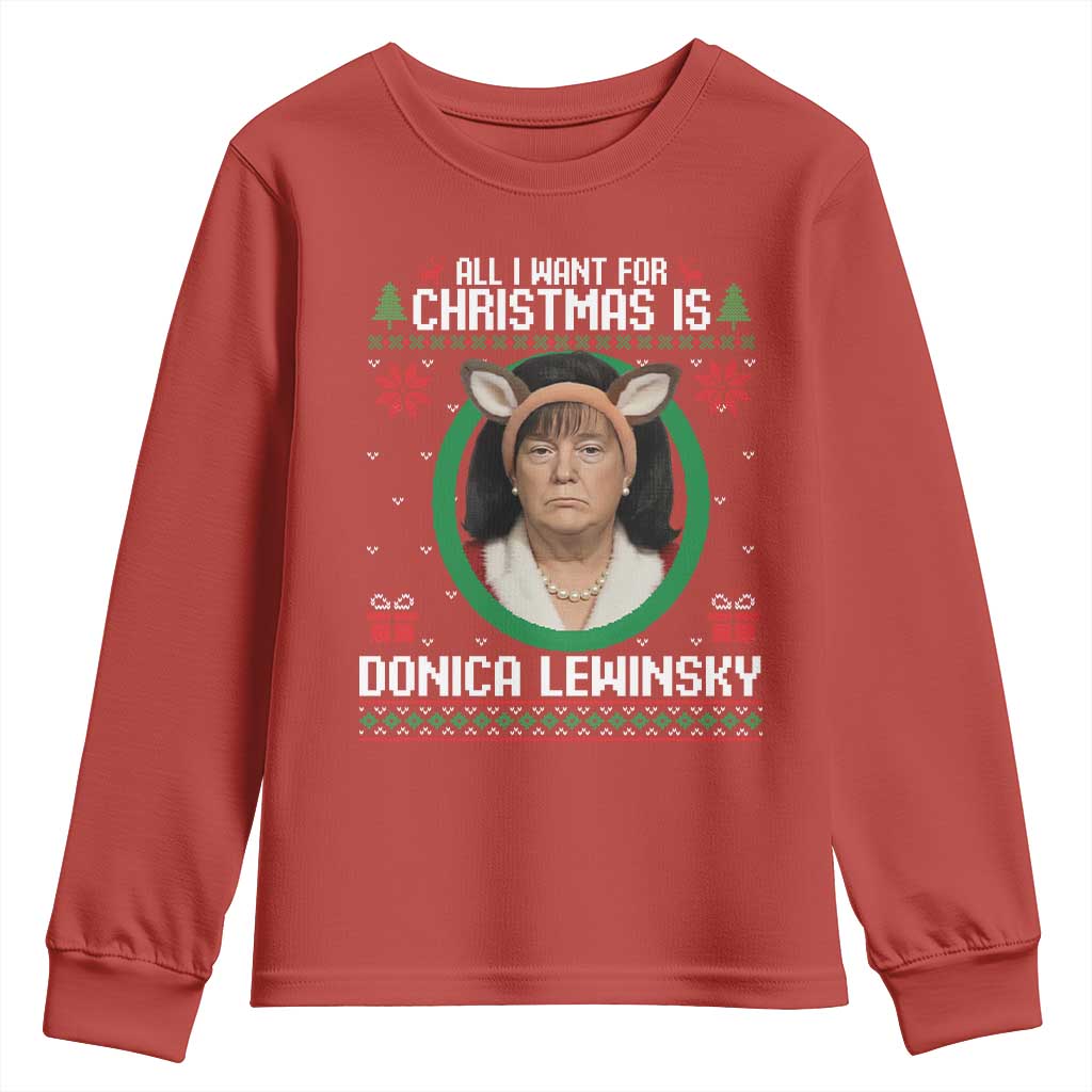 All I Want for Christmas Is Donica Lewinsky Youth Sweatshirt Funny Holiday Trump Meme Political Roast Season TS02 Red Print Your Wear