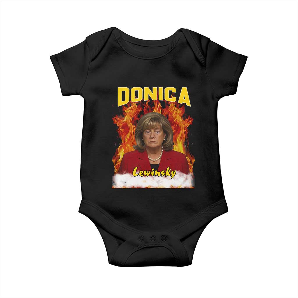 Donica Lewinsky Fire Trump Meme Baby Onesie Viral Scandal Parody Political Roast Vibes TS02 Black Print Your Wear