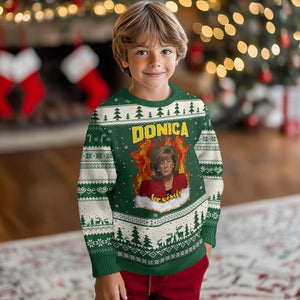 Donica Lewinsky Fire Trump Meme Ugly Christmas Sweater Viral Scandal Parody Political Roast Vibes TS02 Forest Green Beige Print Your Wear