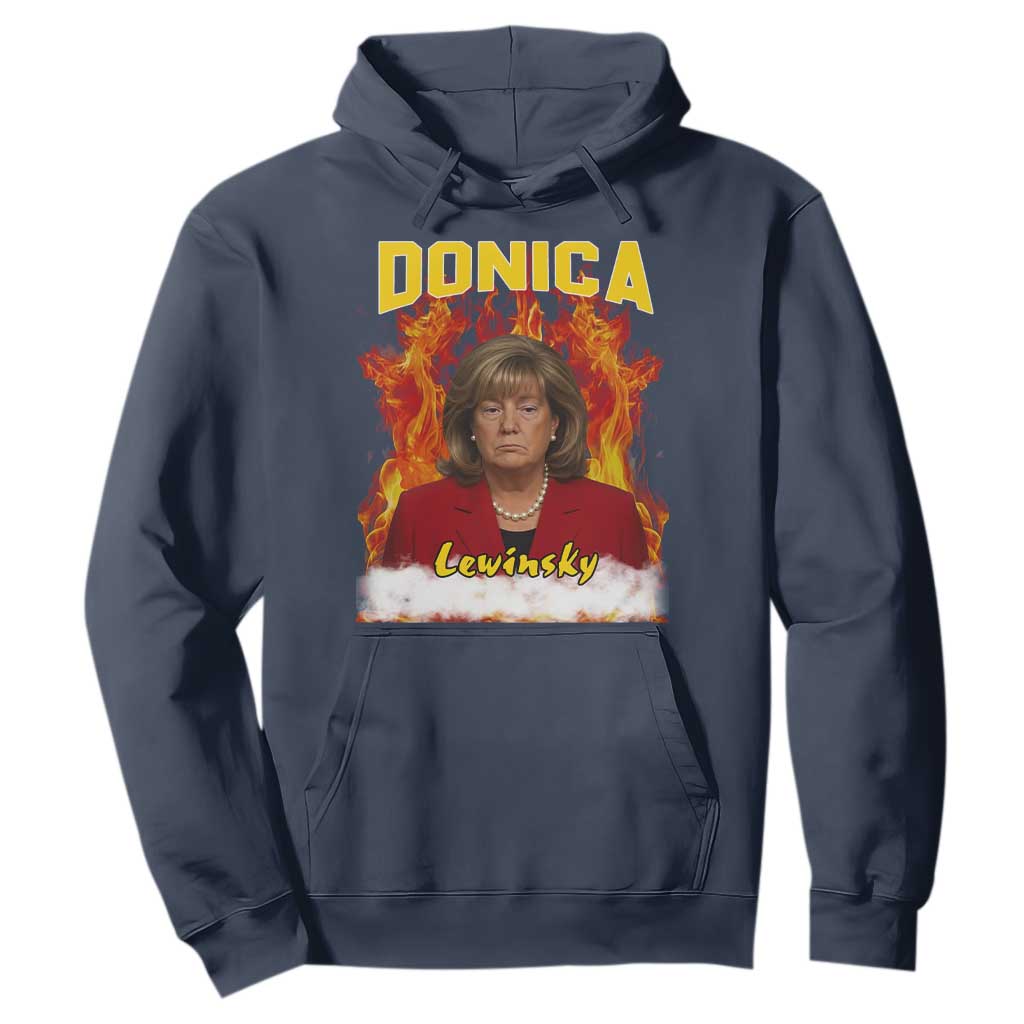 Donica Lewinsky Fire Trump Meme Hoodie Viral Scandal Parody Political Roast Vibes TS02 Navy Print Your Wear