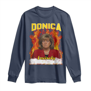 Donica Lewinsky Fire Trump Meme Long Sleeve Shirt Viral Scandal Parody Political Roast Vibes TS02 Navy Print Your Wear